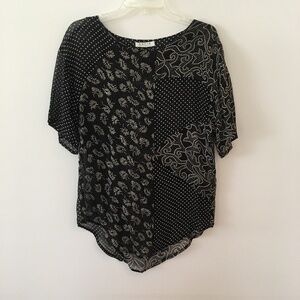 Rafia Studio Sheer Black Print Short Sleeve Top